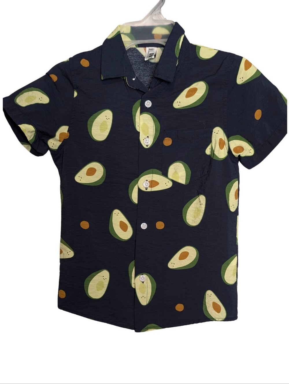 Short Sleeve Avocado Print Button-Up Shirt. Size 5T